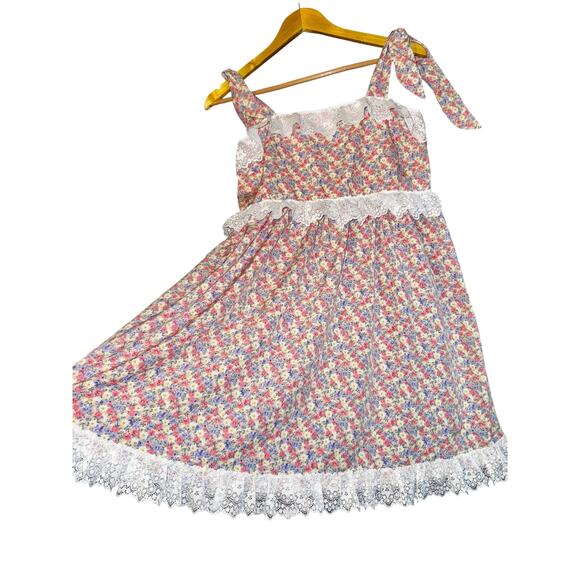 NWT La February Ditzy Floral Baby Doll Dress Small Lace Trim Pink Cottagecore - Picture 4 of 12